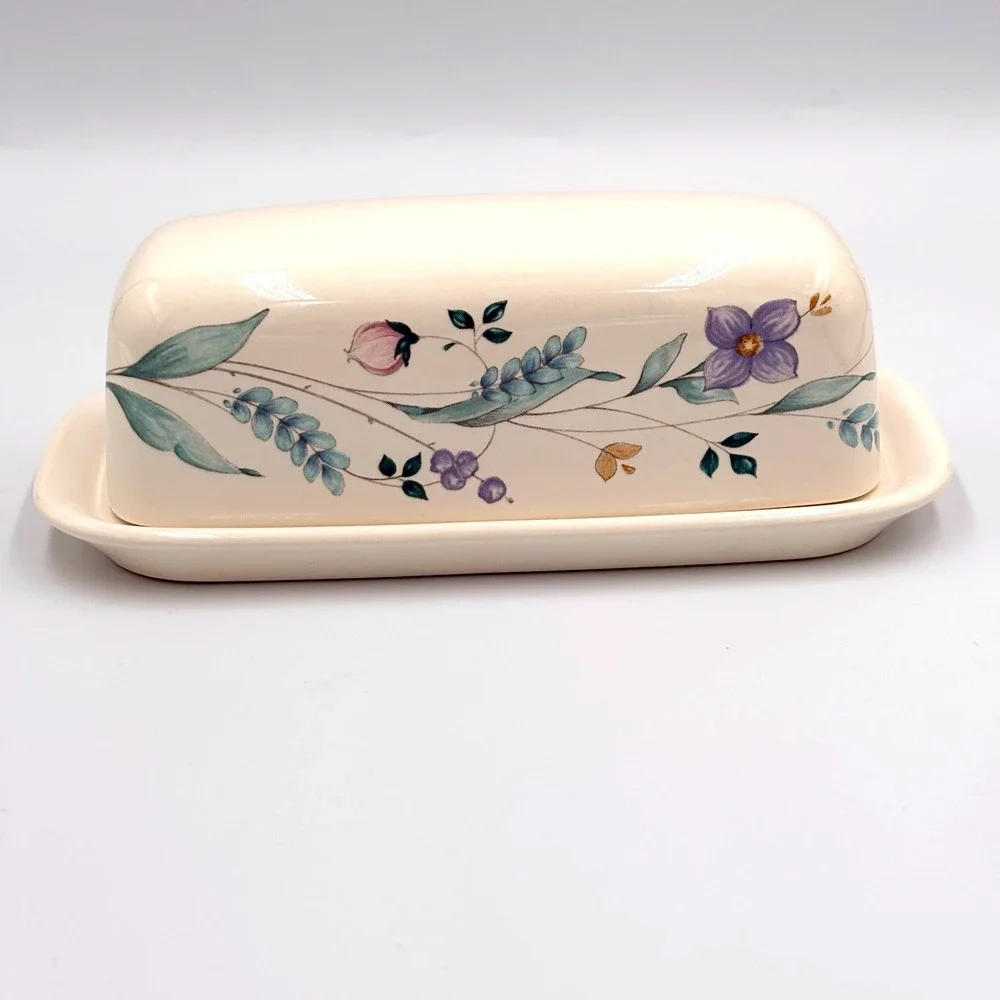Pfaltzgraff Vtg Stoneware April Pattern 2-piece Butter Dish, Floral, Cottagecore
